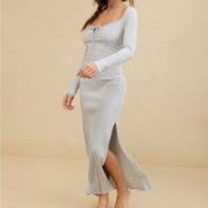 Aerie Long Sleeve Knit Tie Front Maxi Dress